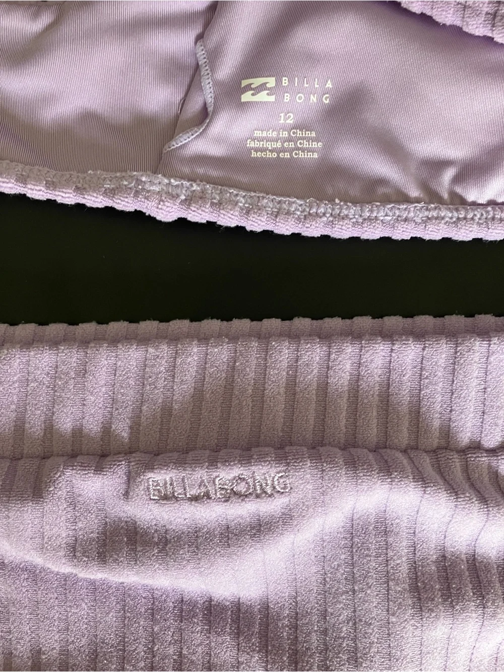 Billabong Girl Size 12 Ribbed Light Purple Lilac Bikini